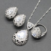 Blue Stone Silver Plated Jewelry Sets for Women Necklace Clip Earrings Ring Four Colors Available Free Jewelry Box