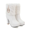IDIFU Womens Sweet Rhinestone Faux Fur Chunky High Heel Ankle Booties Round Toe Platform Side Zipper Short Snow Boots