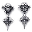 Hpolw Mens CZ Stainless Steel Vintage Gothic Skull Cross Stud Earrings Black Silver