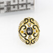 Fashion Women Hollow Flower Rings Black Enamel Simulation Jewelry Big Round Crystal Bohemia Ethnic Wedding Ring Gifts 2018 New