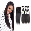 7A Brazilian Virgin Hair With Closure Brazilian Straight Virgin Hair 3 Bundles With Closure Human Hair Lace Closure With Bundles