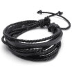 Hpolw Mens Leather Rope Bracelet Adjustable 7-9 Inch Surfer Wrap Black