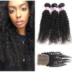 Glary Malaysian Kinky Curly Bundles With Closure 3 Bundles with Free Part 100 Unprocessed Human Hair Natural Color