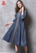 S M L vintage cotton new summer autumn 2018 women long maxi dress half sleeve blue jeans denim embroidery V neck mid calf casual