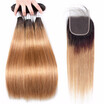 HCDIVA 3 Bundles Ombre Brazilian Straight Human Hair Bundle With Closure with Baby Hair 1b27 Virgin Ombre Dark Roots Blonde