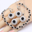 Blue Black Sapphire 925 Silver Bridal Jewelry Sets Necklace Pendant Earrings Bracelets Rings For Women