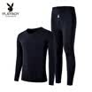 Playboy Mens Thermal Underwear Set V-neck Basic Thermal Underwear Mens Thick Autumn Clothes Long Pants Set Light Gray V-neck M