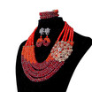 AMYNOVA Orange 5 Strands Crystal Beaded Bridal Nigerian Wedding Beads African Beads Necklace Jewelry Set for Women