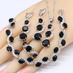 2018 New Black White Sapphire 925 Silver Jewelry Sets Women Bracelet Long Earrings Necklace Pendant Rings