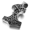 Hpolw Mens Silver Black Stainless Steel Casting Lion Thors Hammer Amulet Mythical Pendant with 23 inch Chain