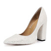 Fashion womens shoes Pearl White rough with pointy pearl high heel single shoes ladies wedding shoes