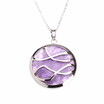 Round Simple Lines Purple Quartz Crystal Pendant Stainless Steel Necklaces 17"