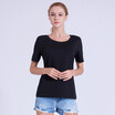 PREISEI Women Summer Clothing Pima Cotton Black Round Collar Loose Slim Casual Short Sleeve T Shirt Tops