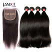 9A 5x5 Lace Closure With 3 Bundles Malaysian Straight Virgin Hair 4Pcs Lot Unprocessed Human Hair Weaves And Closure Natural Color