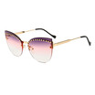 SHAUNA Retro Rivets Decoration Women Rimless Cat Eye Sunglasses Brand Designer Men Blue Gradient Sun Glasses UV400