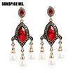 SUNSPICE MS Indian Retro Vintage Bead Drop Earrings Antique Gold Color Big Crystal Boho Long Dangle Wedding Earrings Jewelry New