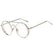 SHAUNA Classic Women Round Metal Glasses Frame Fashion Men Clear Pink Lens Goggle Shades With Chain