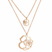 Womens Double Layer Camellia Flower Charm Rose Gold Necklace