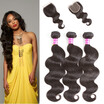 Glary Wholesale Brazilian Virgin Human Hair with Closure Body Wave 100 Unprocessed Hair Wefts 3 Bundles Natural Black