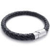 Hpolw Black Leather Mens Bracelet Stainless Steel Clasp 8mm - 75" 8" 85" 9"