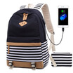 Marsoul School Backpack Girls School Bag Canvas Backpack Satchels Backpack Stripe Backpack with 156 inches USB Charging Port