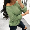 Autumn Dress Round Neck Long Sleeved Shoulder Dress Pure Color Sweater