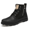 Mens Boots Fashion Casual Boots Lace Up High Cut Shoes For Men Light Genuine Leather Martin Boots Black Size 37-46