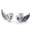 Hpolw Mens Womens Cubic Zirconia Stainless Steel Angel Wing Stud Earrings Set Silver