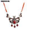 Bohemia Long Bead Pendant Necklace For Women Antique Gold Color Resin Sweater Chain Turkish Vintage Flower Jewelry Gift 2018 New