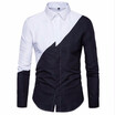 2018 Mens Cotton Black White Stitching Color Shirts Casual Slim Fit Fashion Man Lapel Large Size Long-sleeved Shirts Male S-2XL