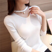 Pullover slim halter knitted women short casual jumper solid beads v-neck Sweater