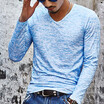 Mens New Fashion Printed Cotton-Blends Long Sleeved V-Neck Casual T-shirts