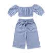 Baby Kids Girls Off-shoulder Tops T-shirt Loose Stripe Bowknot Pants Outfits Set