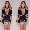 New Sexy Women V Nevk Cocktail Party Evening Long Sleeve Print Short Mini Dress