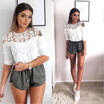 Fashion Hot Womens Mid Sleeve Shirt Casual Lace Blouse Ladies Slim Top T Shirts