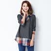 OL Women Long Sleeve Turndown Collar Plaid Shirt Loose Tops Blouse Jumper Dress