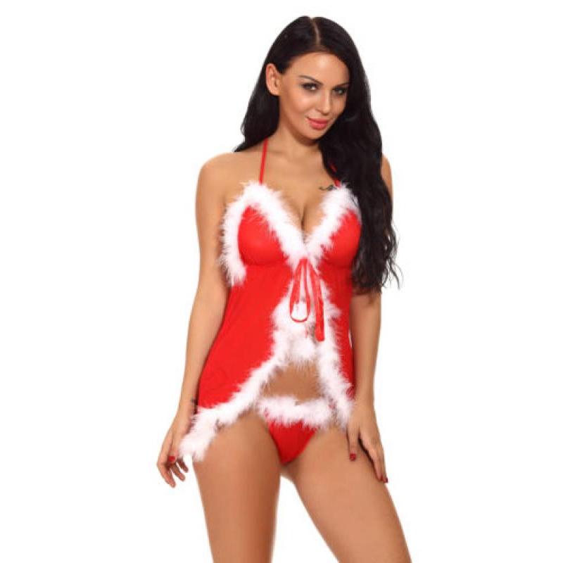 NEW Women Hot Sexy Christmas Babydoll Dress Bra G-string Underwear Lingerie Sets
