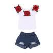 2Pcs Toddler Kids Baby Girls Floral Tops Denim Shorts Outfits Set Clothes Casual