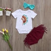 Infant Baby Girl Summer Outfits Cotton Romper BodysuitTassels Pants Clothes Set