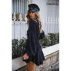 Womens Casual V Neck Long Bubble Sleeve Drawstring Mini Dress Autumn Party