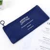 Canvas Zip Pencil Case Blue Girls Cosmetic Bag School Uni Travel Stationery