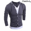 Emmababy Men Casual Long Sleeve Hooded T-Shirt Slim Shirt Top V-Neck Button Coat