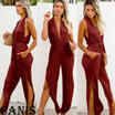 Sexy Women Deep V Backless Bodysuit Party Jumpsuit Romper Split Long Trousers US