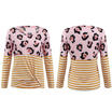 Womens Long Sleeve Striped Stitching Printed Tops Leopard Blouse Casual T-shirt