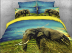 3D African Elephant Thinking over the Grassland 4-Piece Bedding SetsDuvet Cover