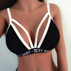 Women Strappy Choker Bra Splice Color Letter Print Elastic Caged Hollow Out Lingerie Bralette