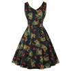 Vintage V Neck Floral Print Pin Up Party Dress