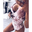 UK Womens Crushed Velvet V Neck Straps Shirt Bodysuit Leotard Vest Tops Jumpsuit