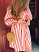 Womens Stripe Boho Long Sleeve Maxi Evening Party Cocktail Beach Dress Sundress