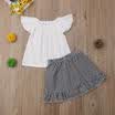 US Kids Infant Baby Girl Fly Sleeve T-shirt ClothesPlaid Skirt Outfit Set Dress